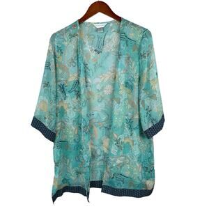 Christopher & Banks Kimono Blue Paisley 3/4 Sleeve Open Front Boho Women's S M